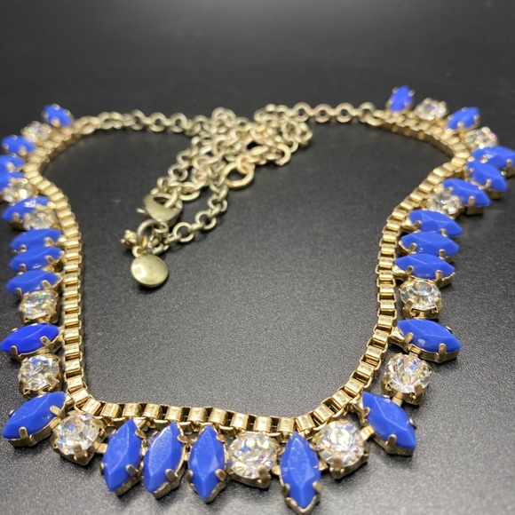 J Crew Blue and Gold Tone Rhinestone Necklace - Picture 4 of 8
